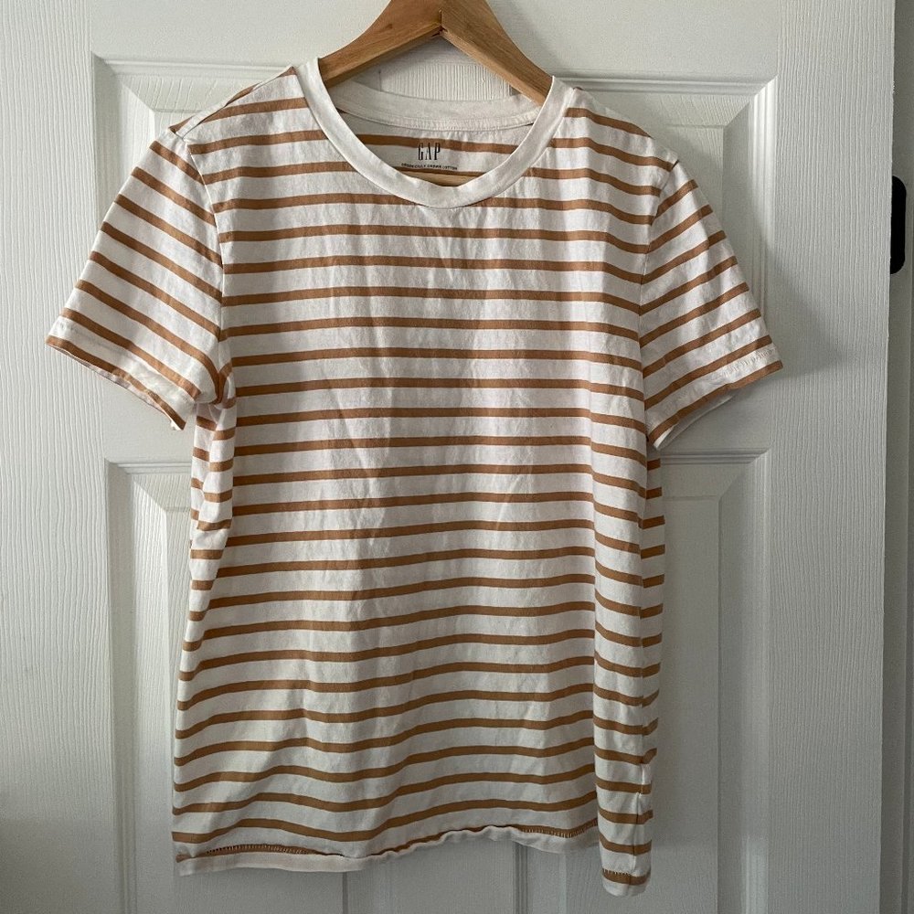 Gap 100% Organic Cotton Vintage T-Shirt Stripe Large Tall, Beige Stripes